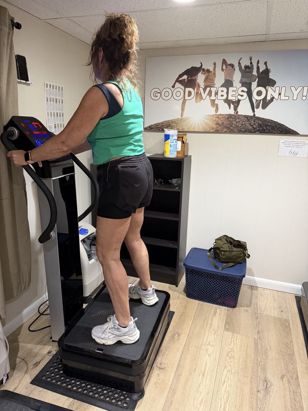 A patient training inside Dr. Augello's EWOT and whole-body-vibration room in Bethlehem, PA.
